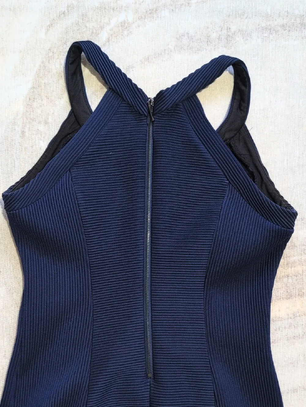 Guess Navy Ribbed V‑Neck Midi Bodycon Dress - Picture 4 of 5